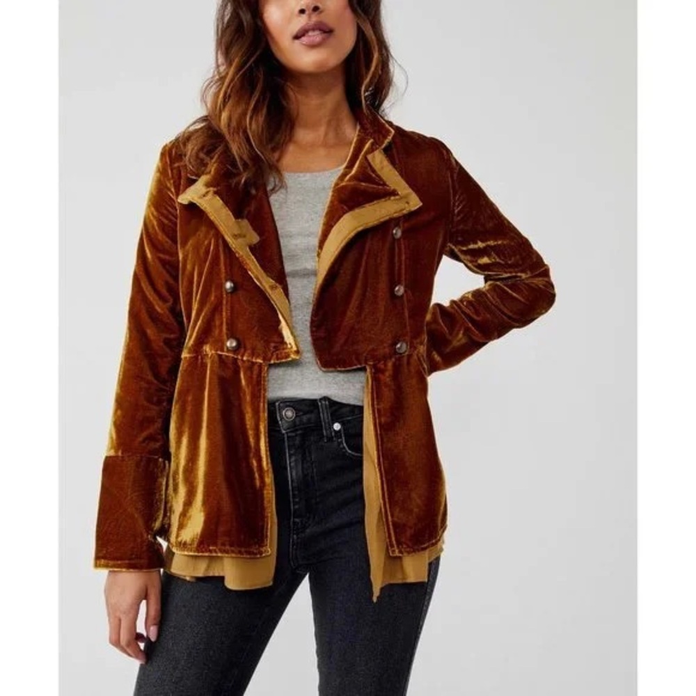 Free People Faye Velvet Moto Jacket Gold Mustard S | BNWT $228